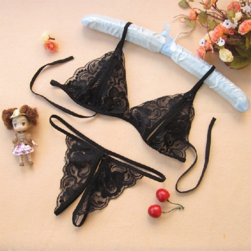 Wicked Unlined Lace Open-Cut Bra and Crotchless Thong Set - Sensual Trends