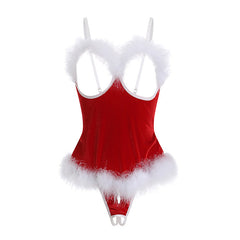 Red Velvet Open Cup Crotchless Teddy