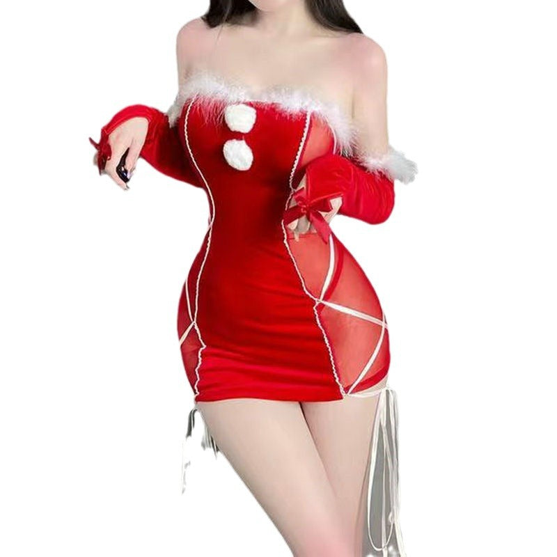 圣诞兔女郎性感红裙套装